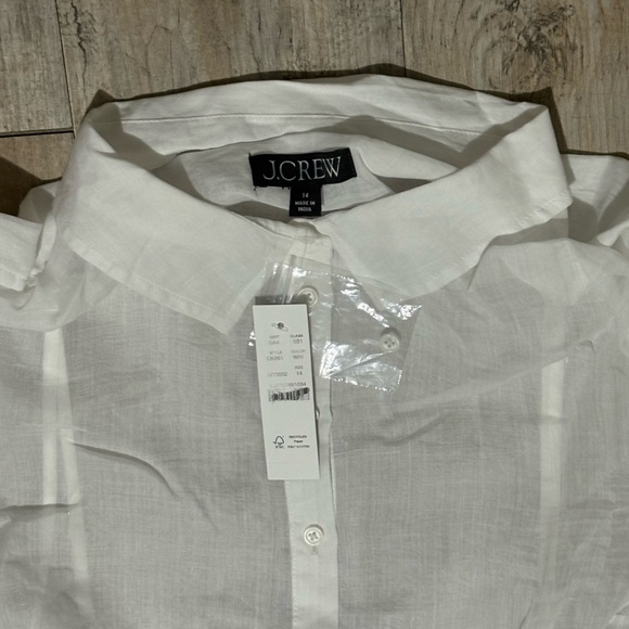 J. Crew Women's White Cerise Shirt-Dress in Ramie, Size 14 - Picture 5 of 9